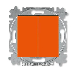 Выключатель 2-клавишный проходной (с двух мест), цвет Оранжевый/Дымчатый черный, Levit, ABB